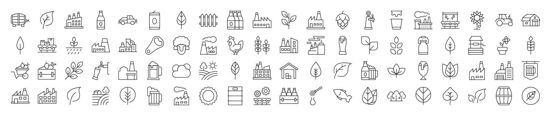 Agriculture Related Related Icon Set. Contains Icons of Tractor, Plantation, Harvest. Editable Stroke. Suitable for Web Sites, Books, Cards, Apps vector