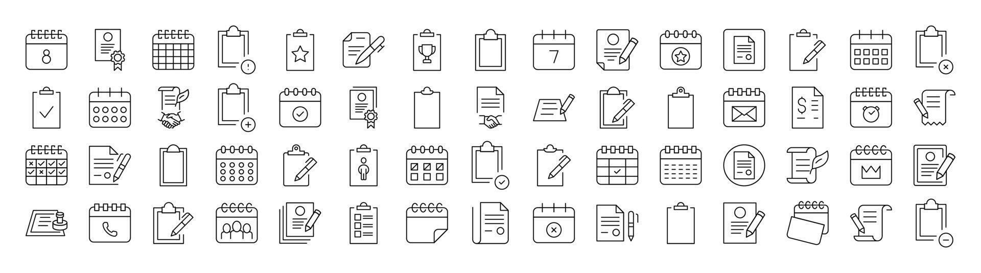 Documents, Clipboard, Calendar Outline Icon Collection. Editable Stroke. Perfect for Infographics, Articles, Books, Flyers, Banners vector