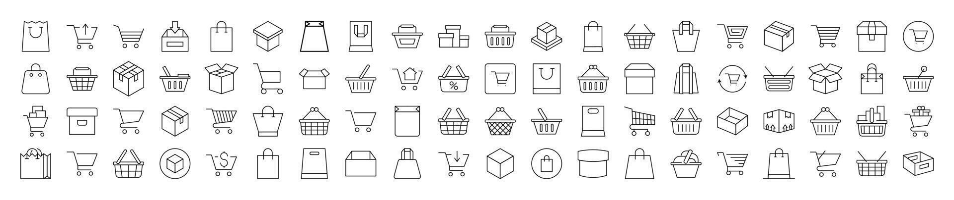 Shopping Cart, Bag, Delivery Bundle of Thin Icons. Editable Stroke. Suitable for Web Sites, Books, Cards, Apps vector