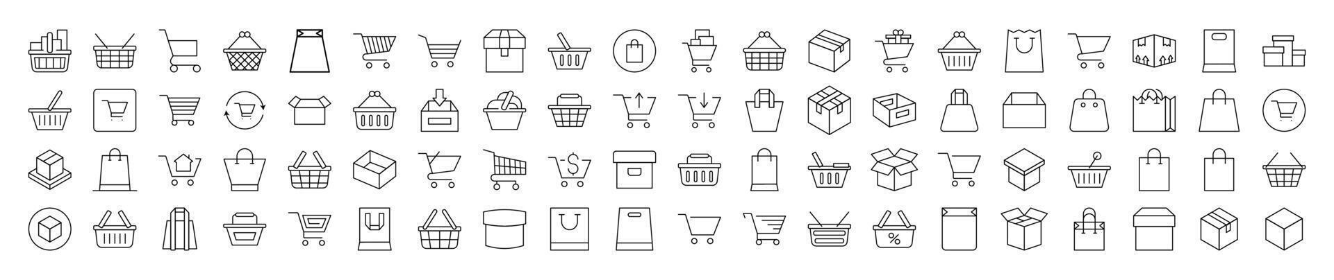 Shopping Cart, Bag, Delivery Set of Thin Icons. Editable Stroke. Suitable for Web Sites, Books, Cards, Apps vector