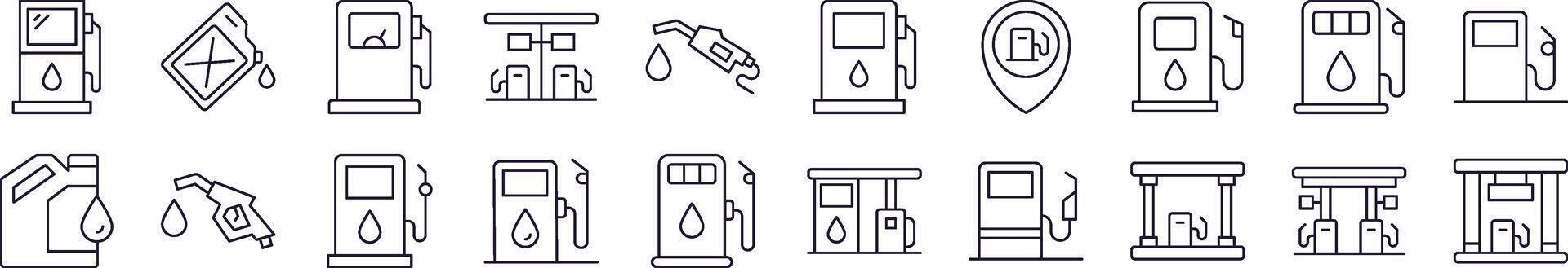 Gas Station Line Icon Bundle. Editable Stroke. Minimalistic Linear Pictogram for Design of Cards, Apps, Banners, Posts vector