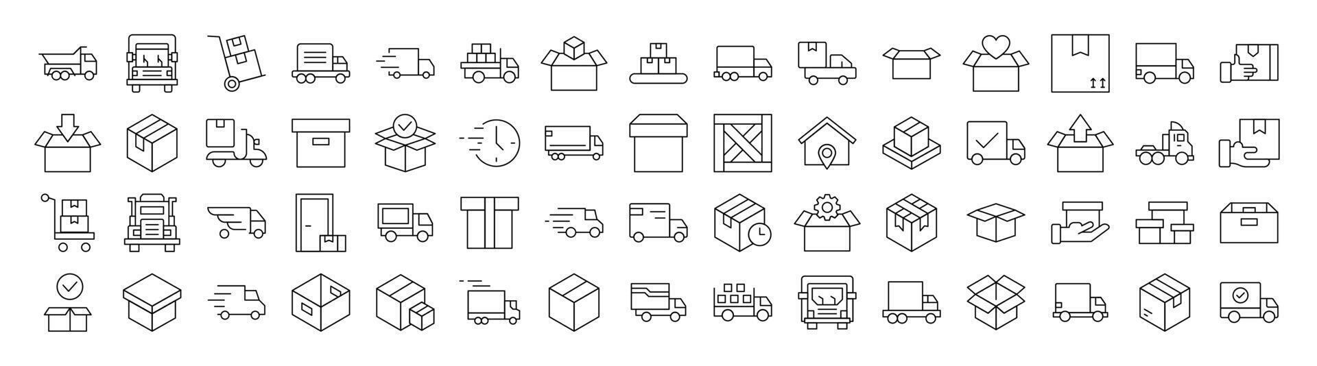 Pack of Delivery Related Line Icons. Editable Stroke for Design, Web Sites, Apps, Cards. Contains Linear Images of Boxes and Vans vector