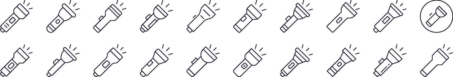 Simple Linear Icon of Flashlight. Editable Stroke. Minimalistic Linear Pictogram for Design of Cards, Apps, Banners, Posts vector