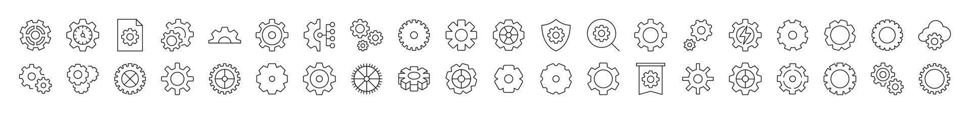 Mechanism and Settings Thin Line Icon Set. Editable Stroke. Suitable for Banners, Cards, Social Networks, Apps vector