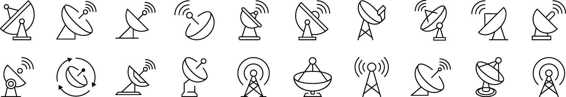Simple Linear Icon of Satellite Dish. Editable Stroke. Minimalistic Linear Pictogram for Design of Cards, Apps, Banners, Posts vector