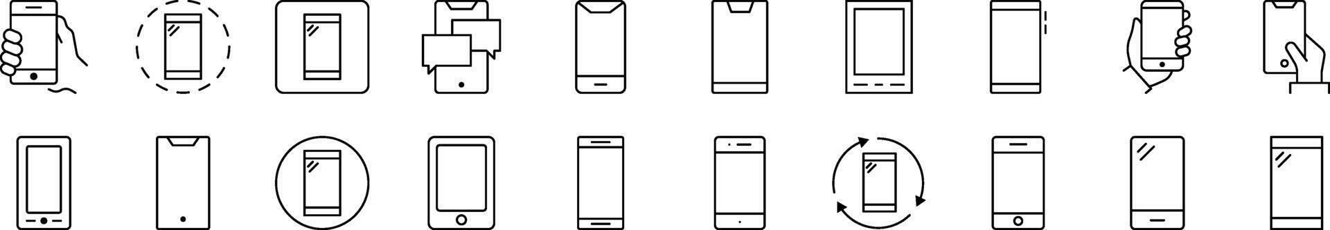 Collection of Line Icons of Smartphone. Editable Stroke. Minimalistic Linear Pictogram for Design of Cards, Apps, Banners, Posts vector