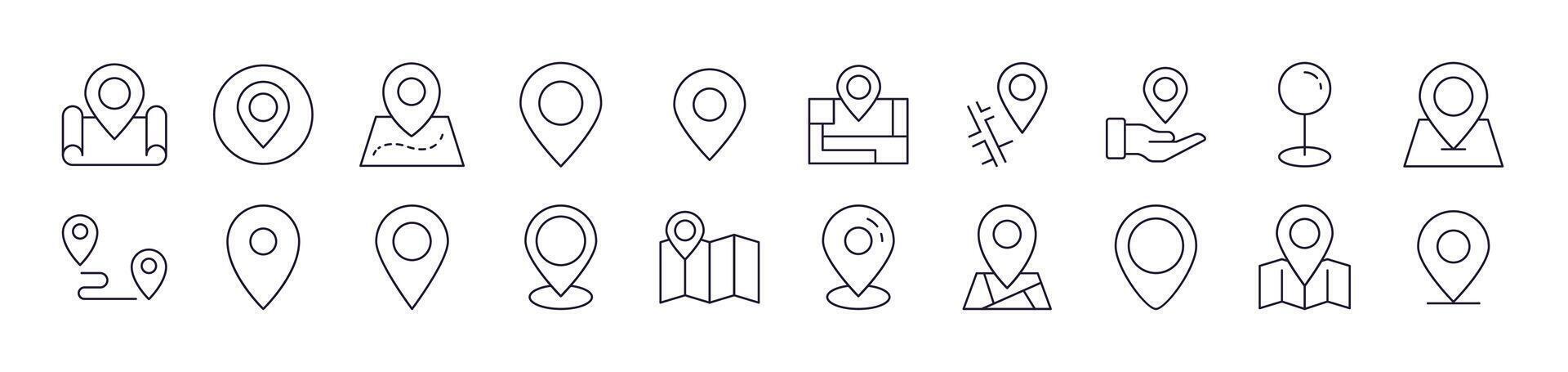 Map Pin Line Icon Pack. Editable Stroke. Minimalistic Linear Pictogram for Design of Cards, Apps, Banners, Posts vector