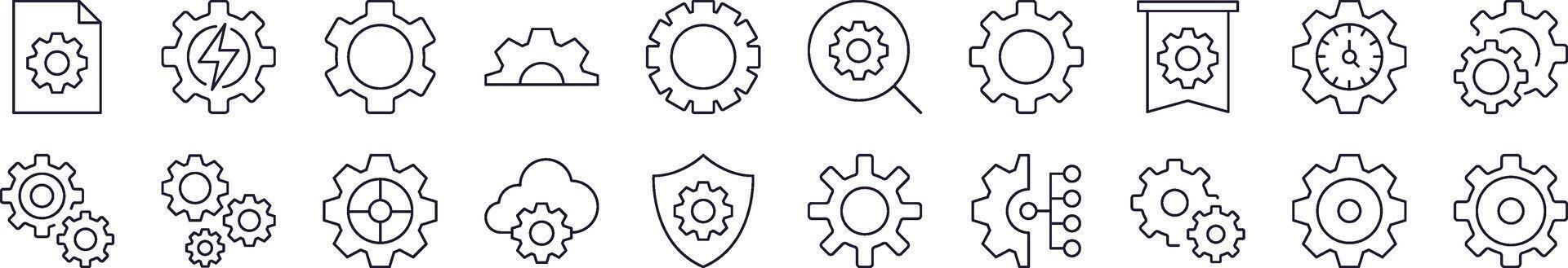 Bundle of Line Icons of Gear. Editable Stroke. Minimalistic Linear Pictogram for Design of Cards, Apps, Banners, Posts vector