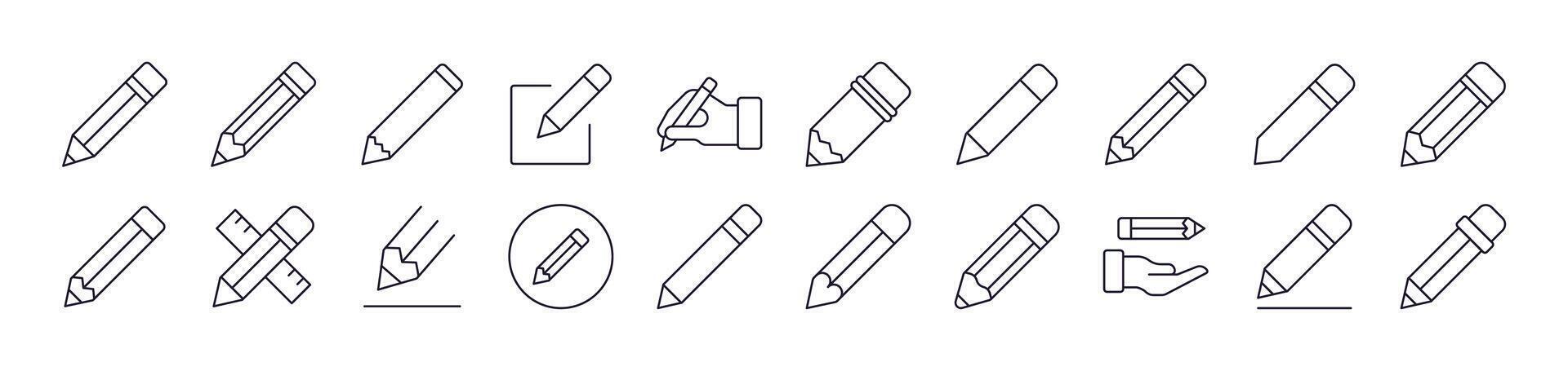 Pen Line Icon Pack. Editable Stroke. Minimalistic Linear Pictogram for Design of Cards, Apps, Banners, Posts vector