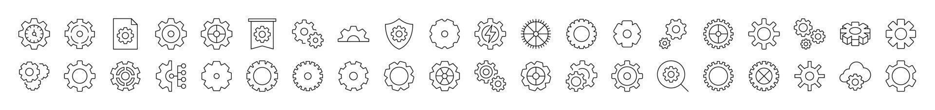 Mechanism and Settings Line Icon Collection. Modern Collection for Design, Web Sites, Apps, Cards. Contains Linear Images of Gear vector