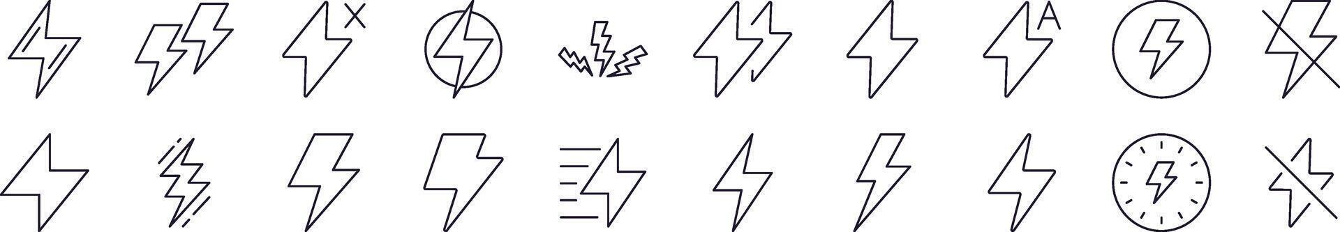 Lightning Line Icon Pack. Editable Stroke. Minimalistic Linear Pictogram for Design of Cards, Apps, Banners, Posts vector