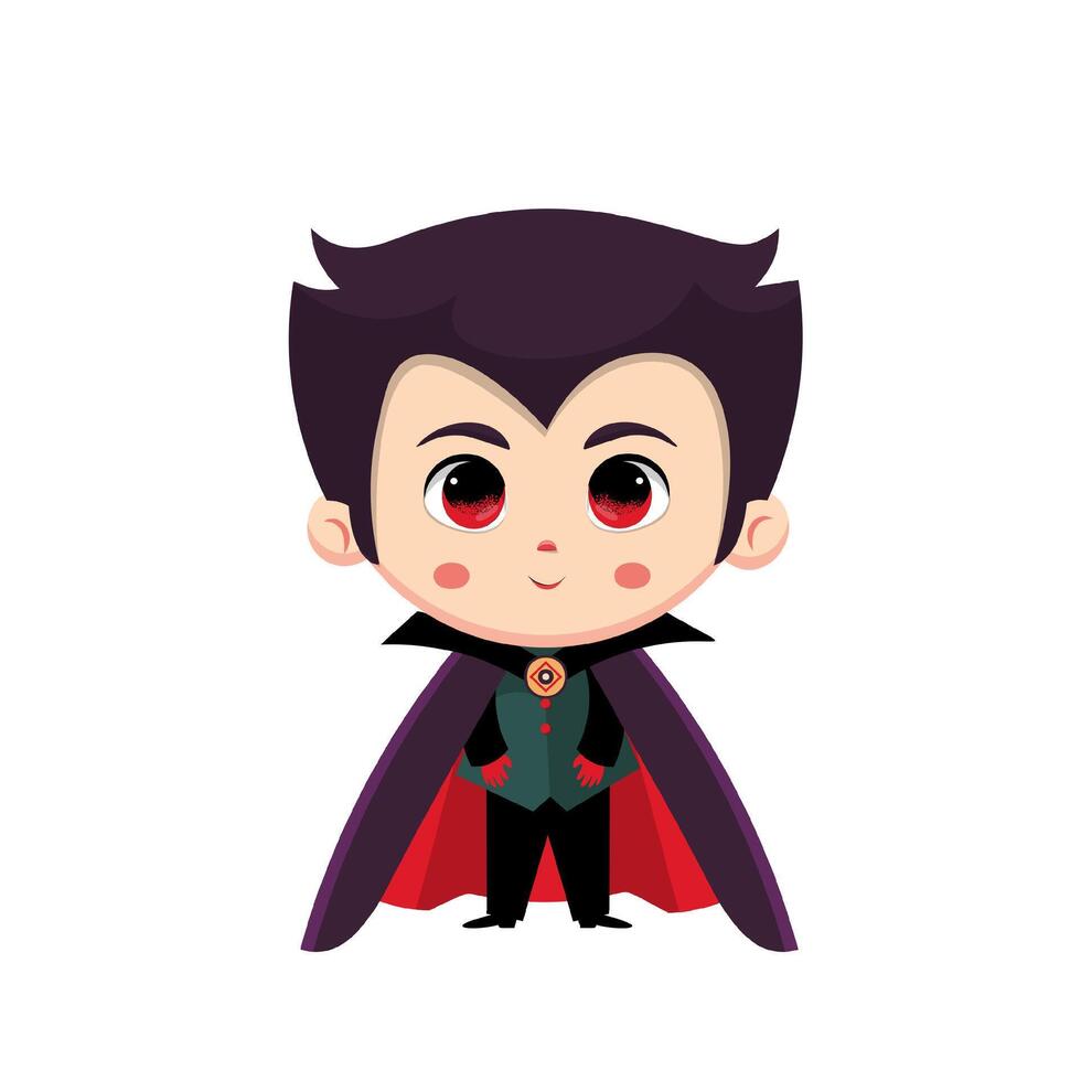 Cute halloween vampire boy wearing coat. Kawaii character.. vector