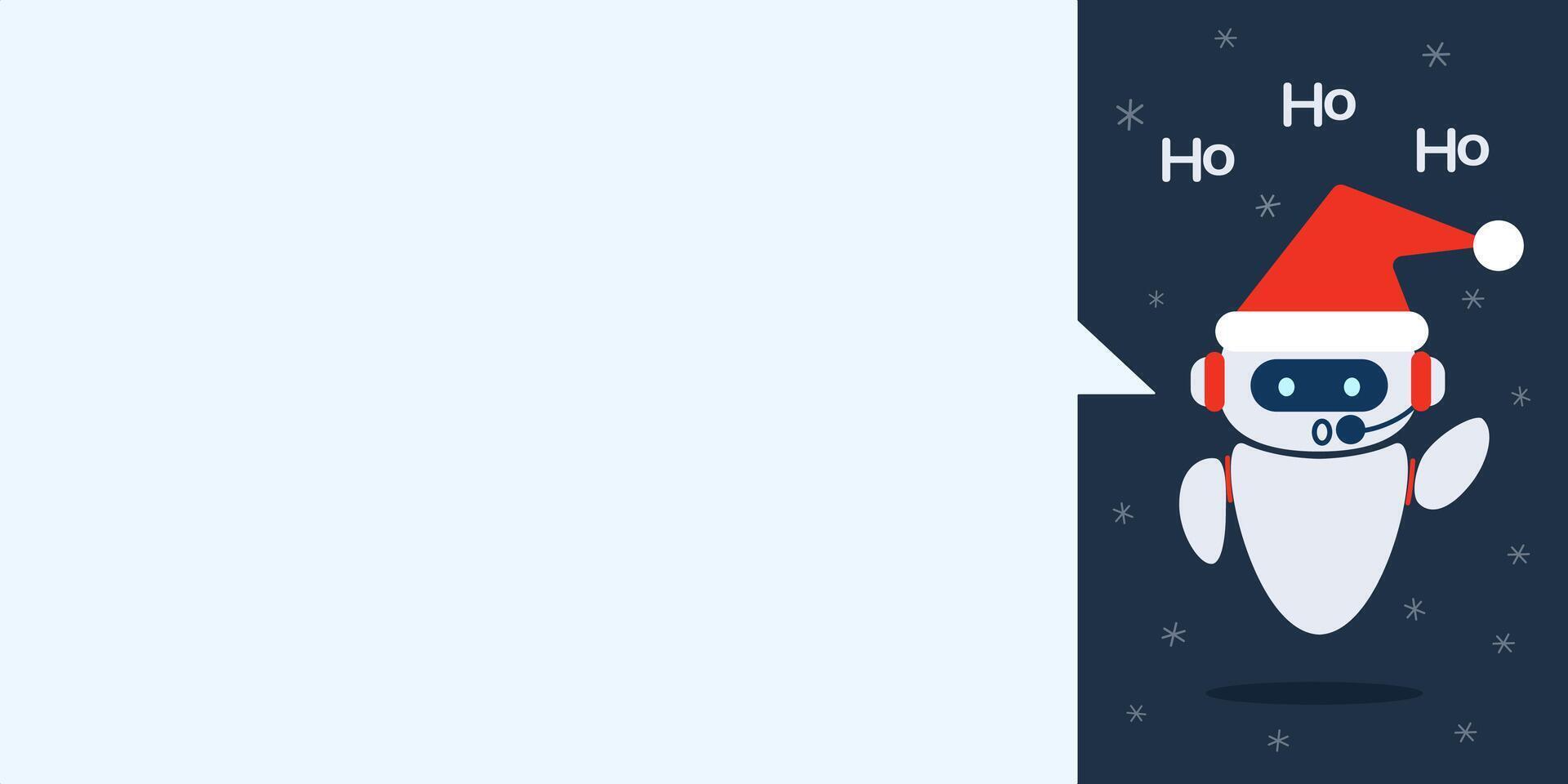 Robot chat bot wishes Happy New Year and Christmas. Technology and AI content generator. Customer care. Space for text. vector