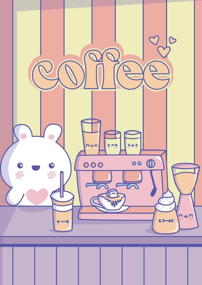 Kawaii coffee shop vector