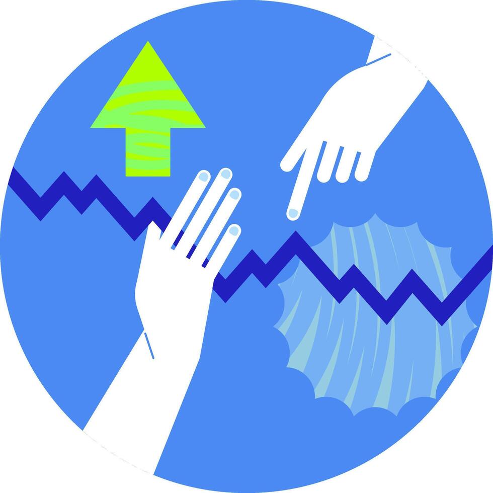 Concept illustration. Two Hands show data, illustration for social media, business presentation, marketing. vector
