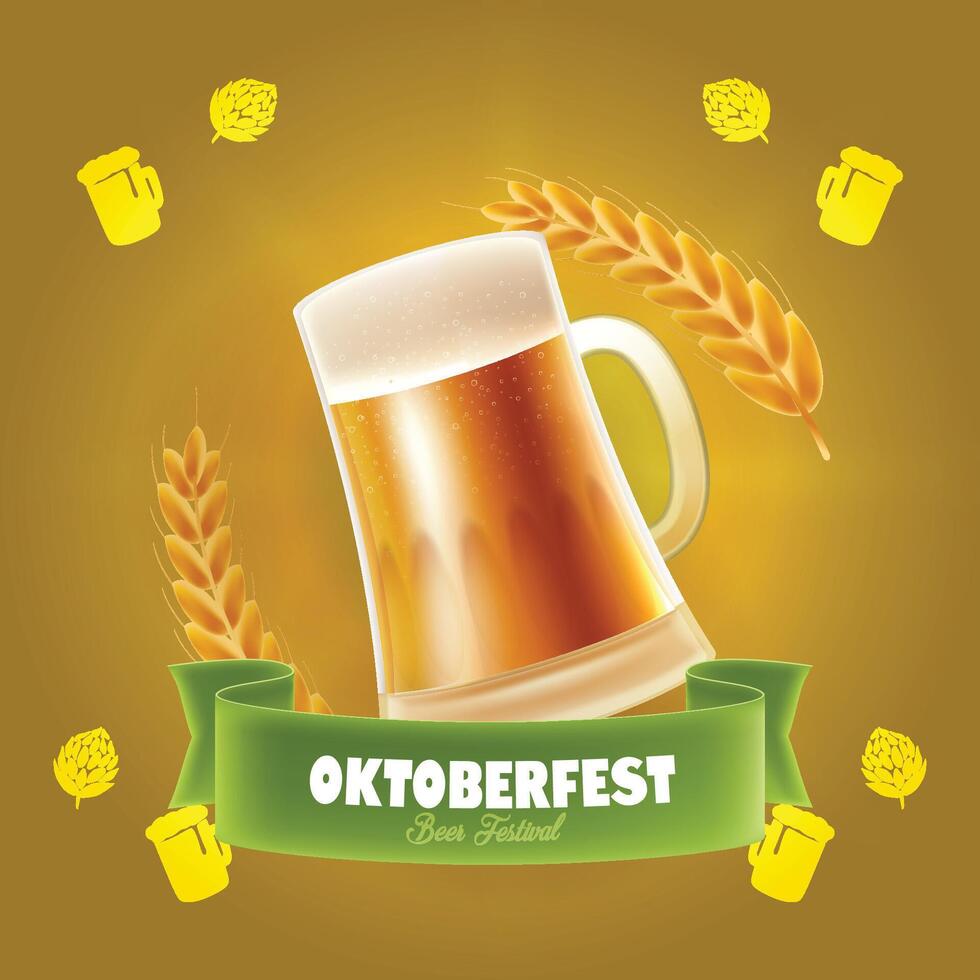 Realistic oktoberfest banner with pint of beer vector