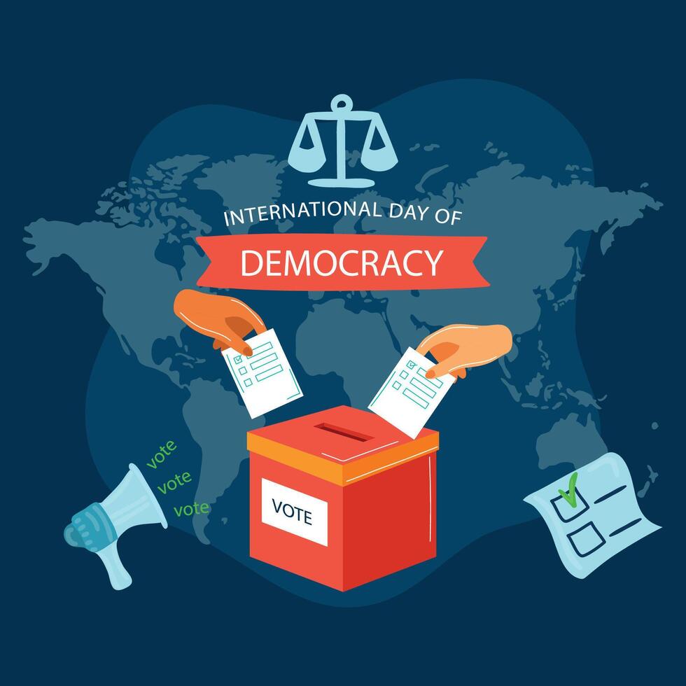 Flat design international day of democracy with hands and ballot box democracy with hands vector