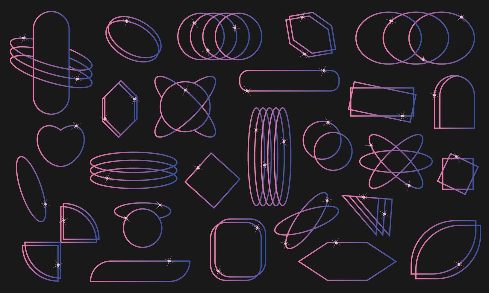 Retro Geometric Shapes 90s Style. Y2K Aesthetic with Frames, Stars, Hearts, and Sparkles. illustration. vector