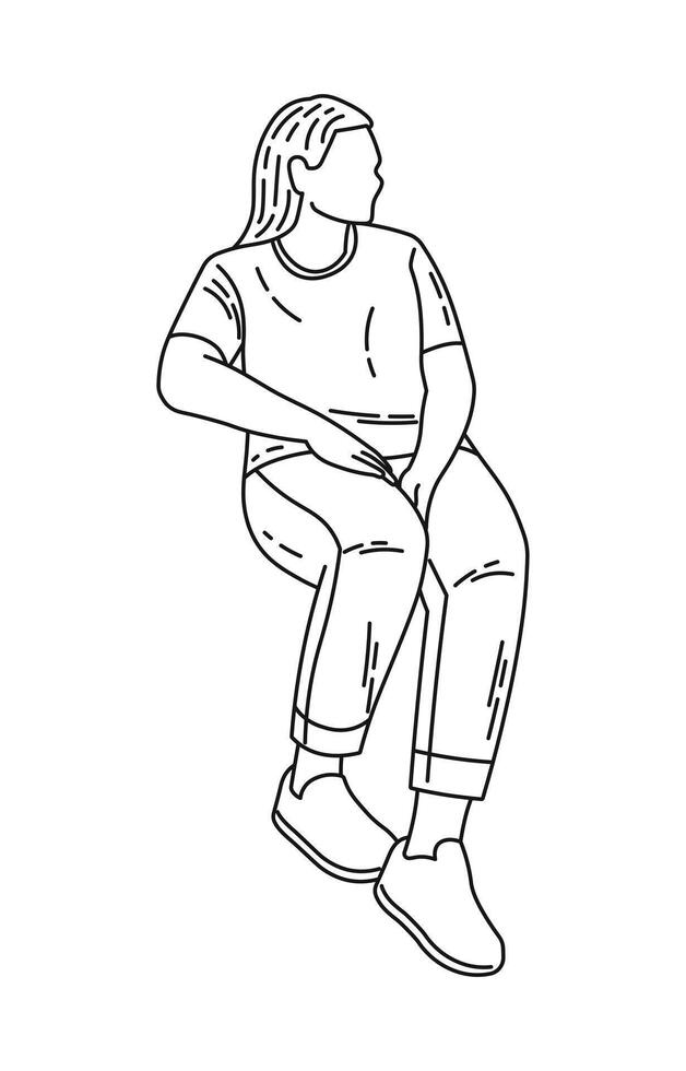 Silhouette of a plump girl, sketch of a sitting figure vector