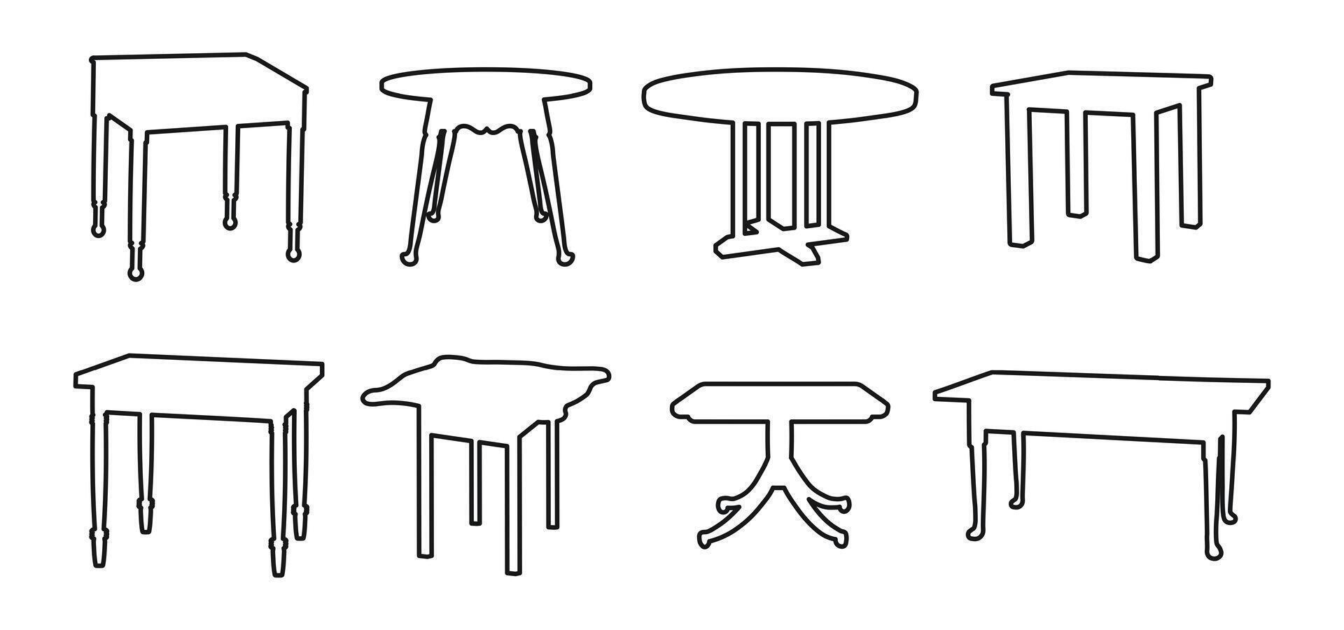 Outline of wooden tables for kitchen, living room vector