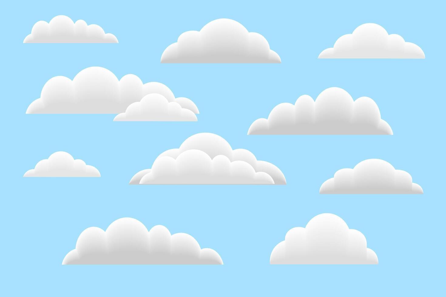 Set of 3d clouds. Realistic white clouds different forms, isolated on blue background. . Trendy fluffy clouds, for weather icons. vector