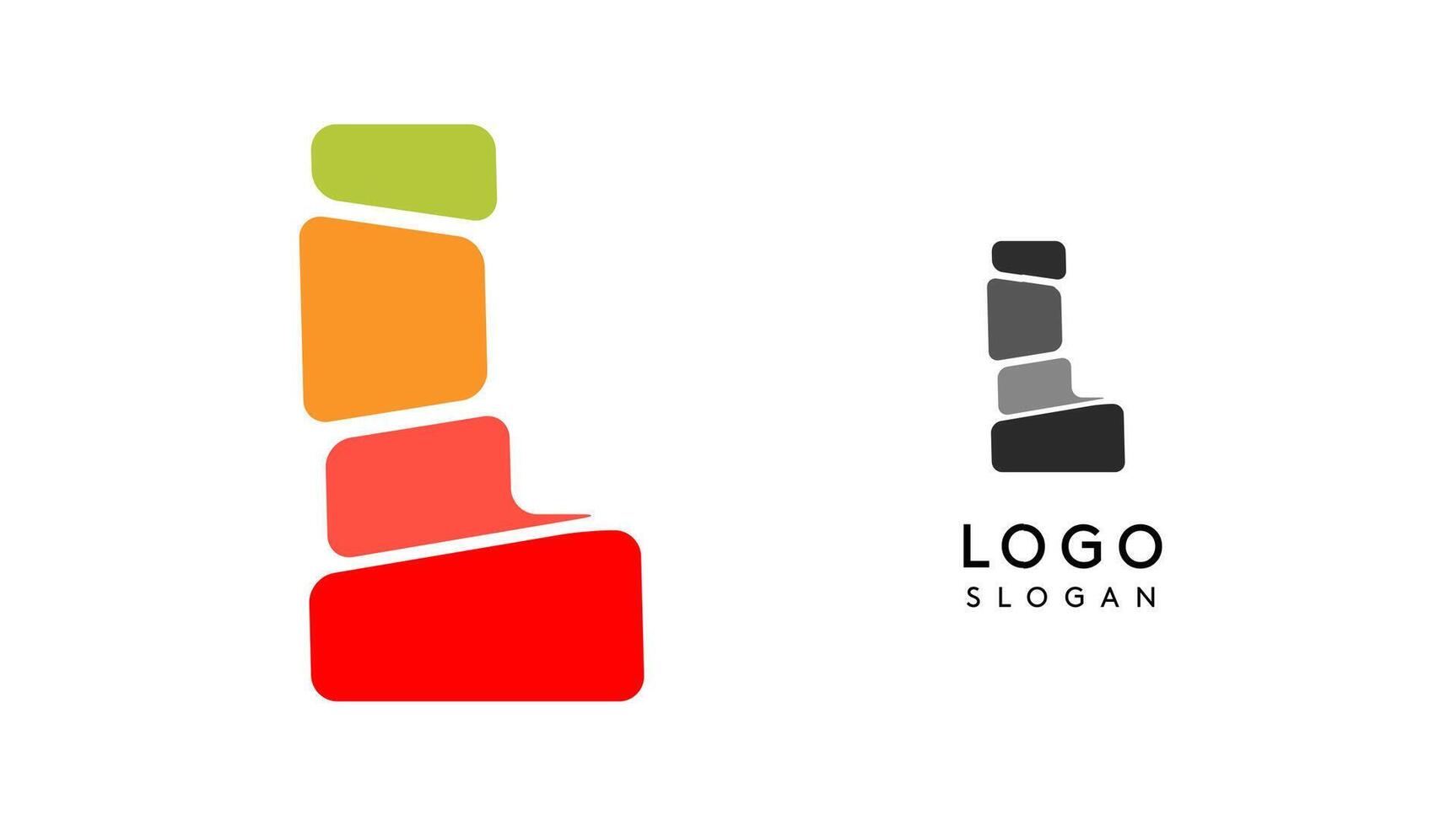 Bright colorful letter L, layers blocks like sandwich, stone balancing or rock stacking. Modern cartoon monogram for kid joyful book, fun toys logo. illustration vector