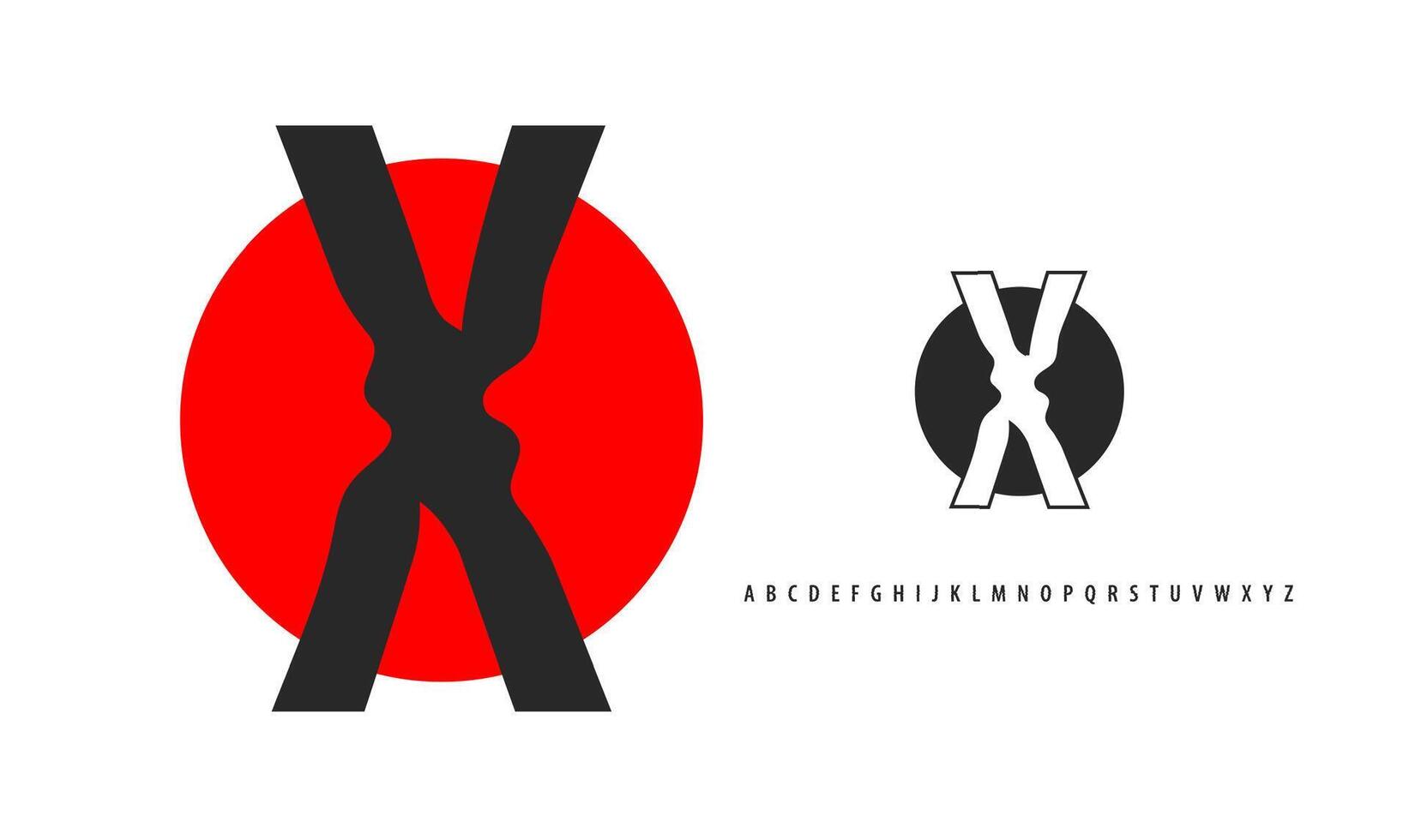 Letter X silhouette on red sun, twisting alphabet. Japanese logo for sushi roll restaurant logo, asian cultural event logotype. logo and typeset vector