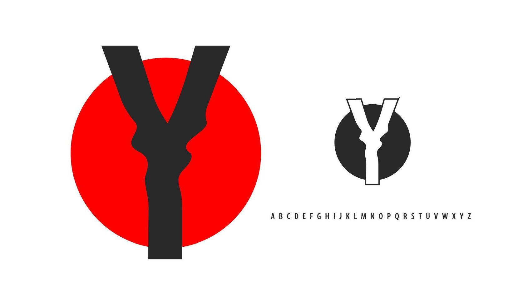 Letter Y silhouette on red sun, twisting alphabet. Japanese logo for sushi roll restaurant logo, asian cultural event logotype. logo and typeset vector