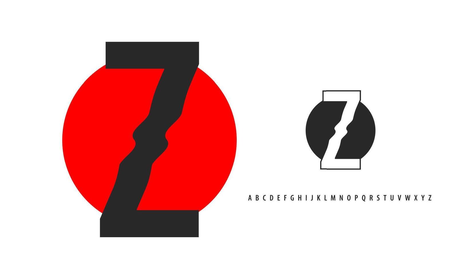 Letter Z silhouette on red sun, twisting alphabet. Japanese logo for sushi roll restaurant logo, asian cultural event logotype. logo and typeset vector