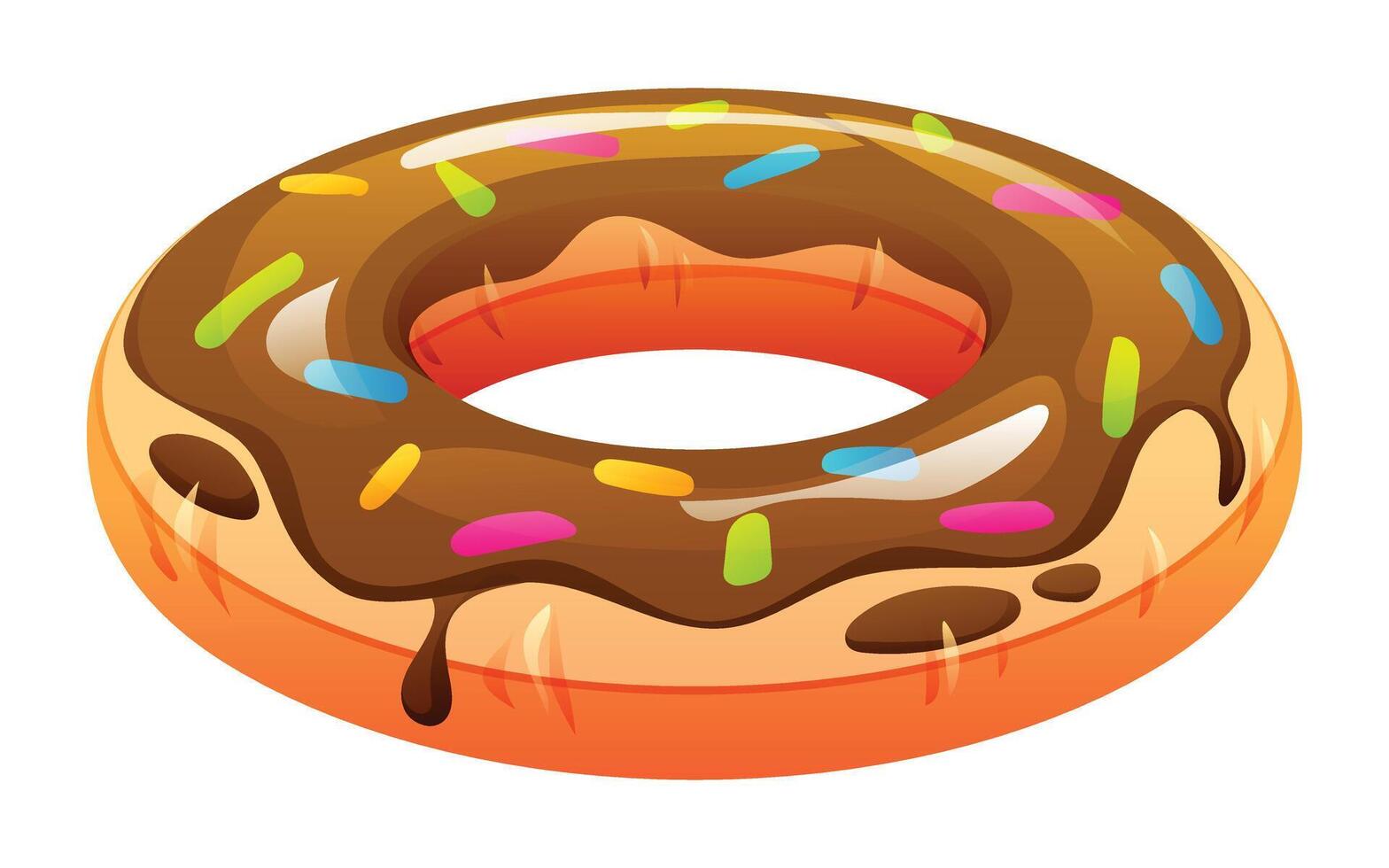 Chocolate donut shaped inflatable pool float. Cartoon illustration vector