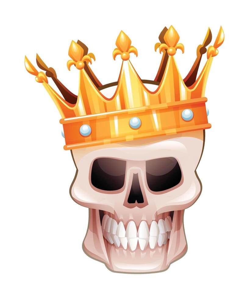 Skull wearing a golden crown. Cartoon illustration vector
