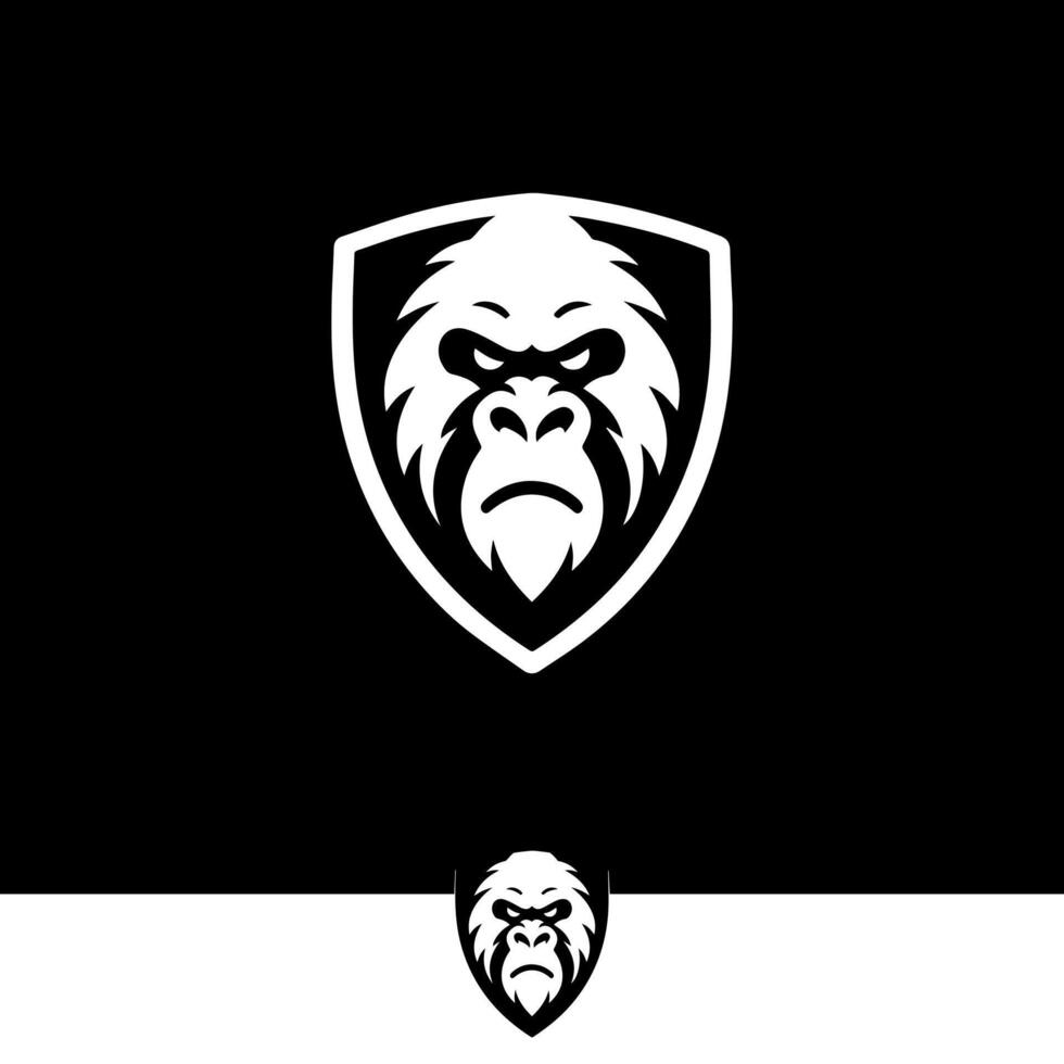 white simple gorilla face logo on the shield over black background vector