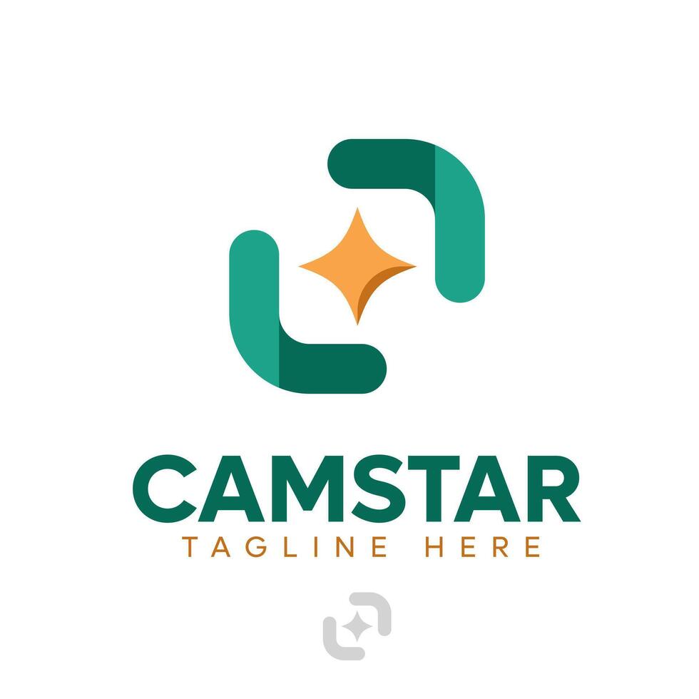 Camera Star Double L Shutter Cam Green Gold Logo Template vector