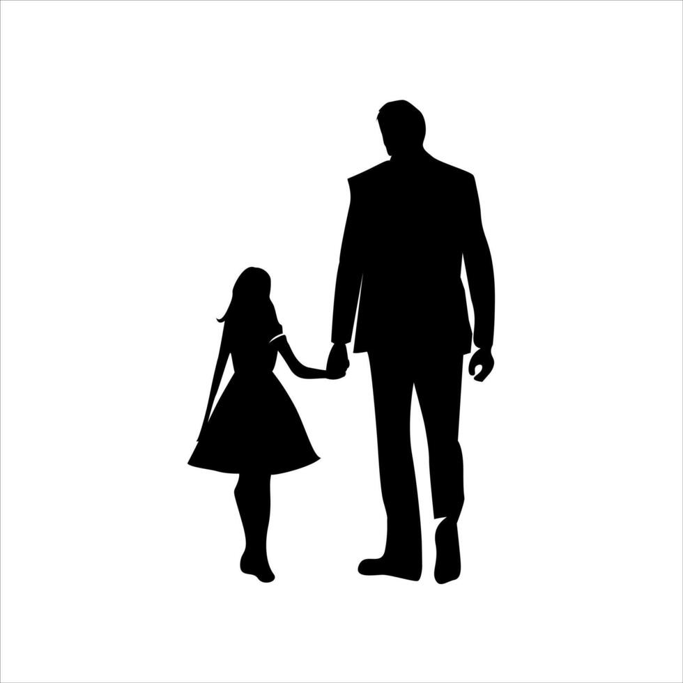 Silhouette Of Father Holding Daughters Hand Guide Guard vector