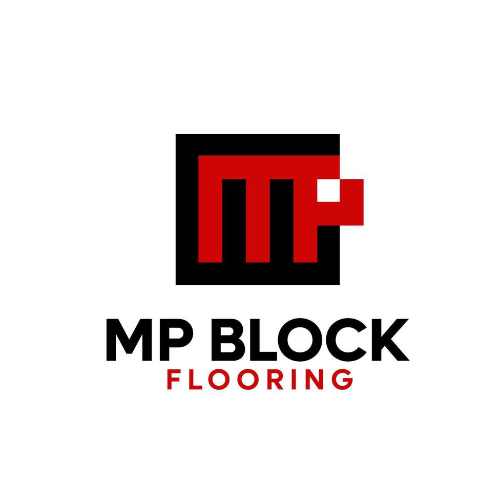 Letter MP Block Floor Rectangle Black Red Logo Template vector
