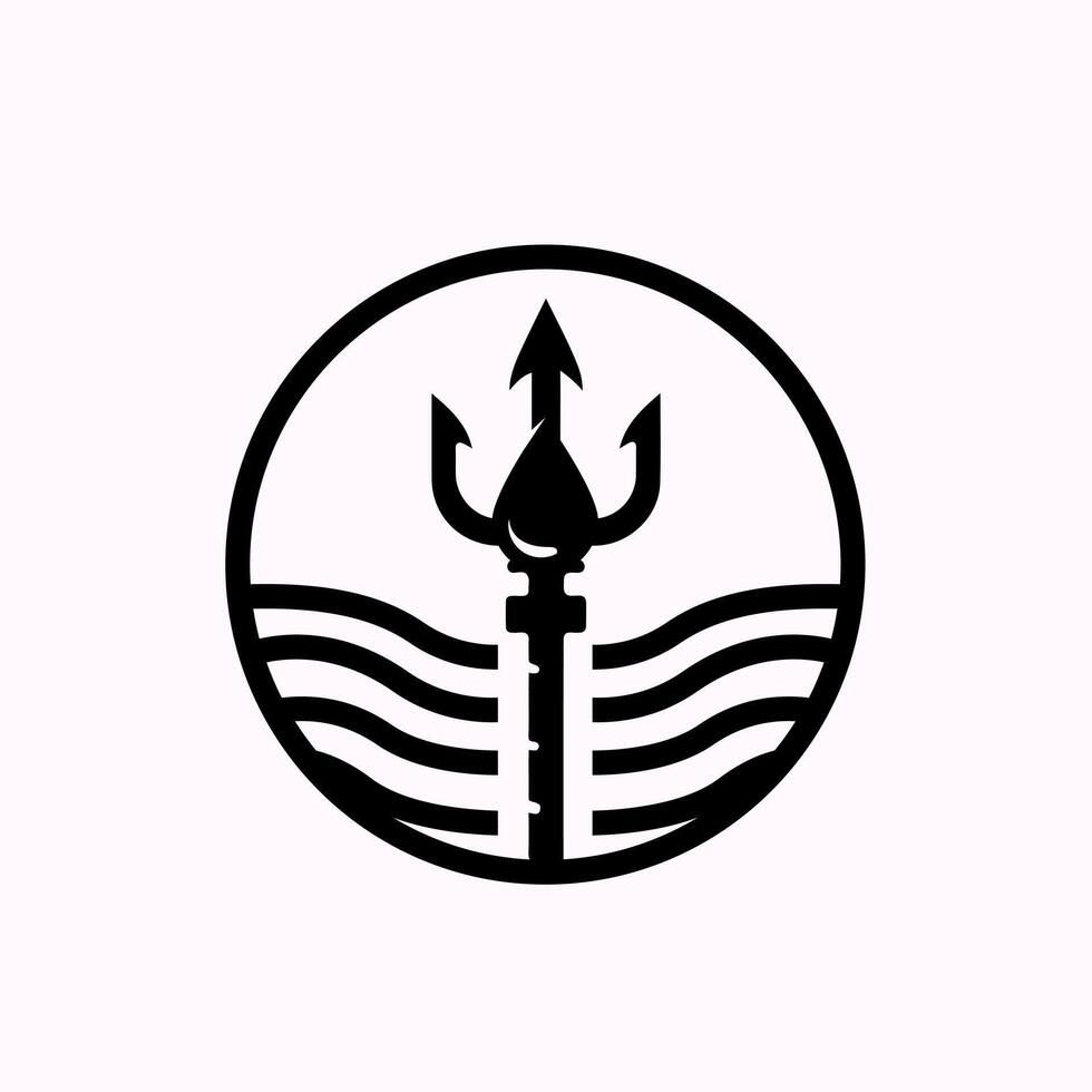 Trident Oil Rig Water Sea Wave Icon Logo Template vector