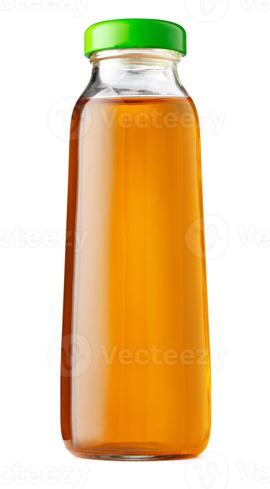 Small bottle of apple juice isolated on white. photo