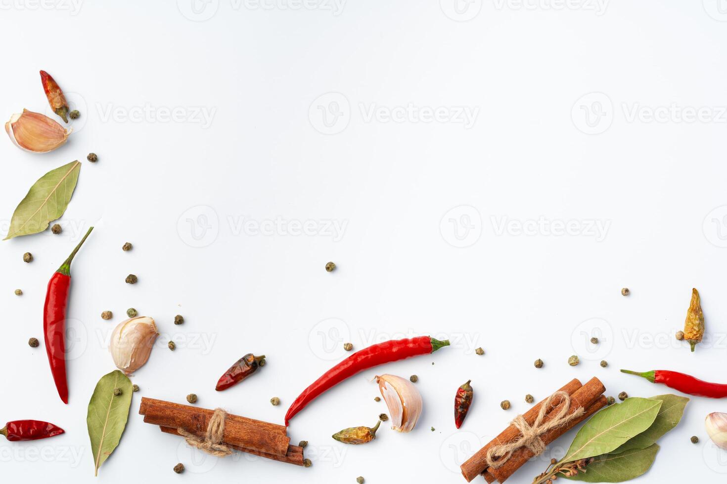 Variety of cooking spices on white background. photo