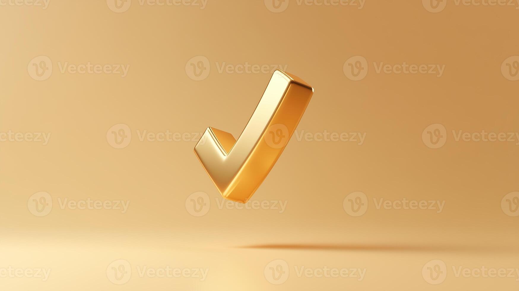 A golden checkmark floating against a soft beige background, symbolizing correctness and achievement in a minimalist design photo