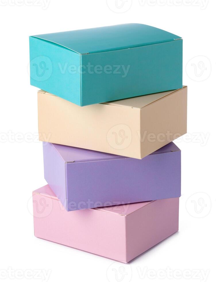 Colorful paper gift boxes isolated on white photo