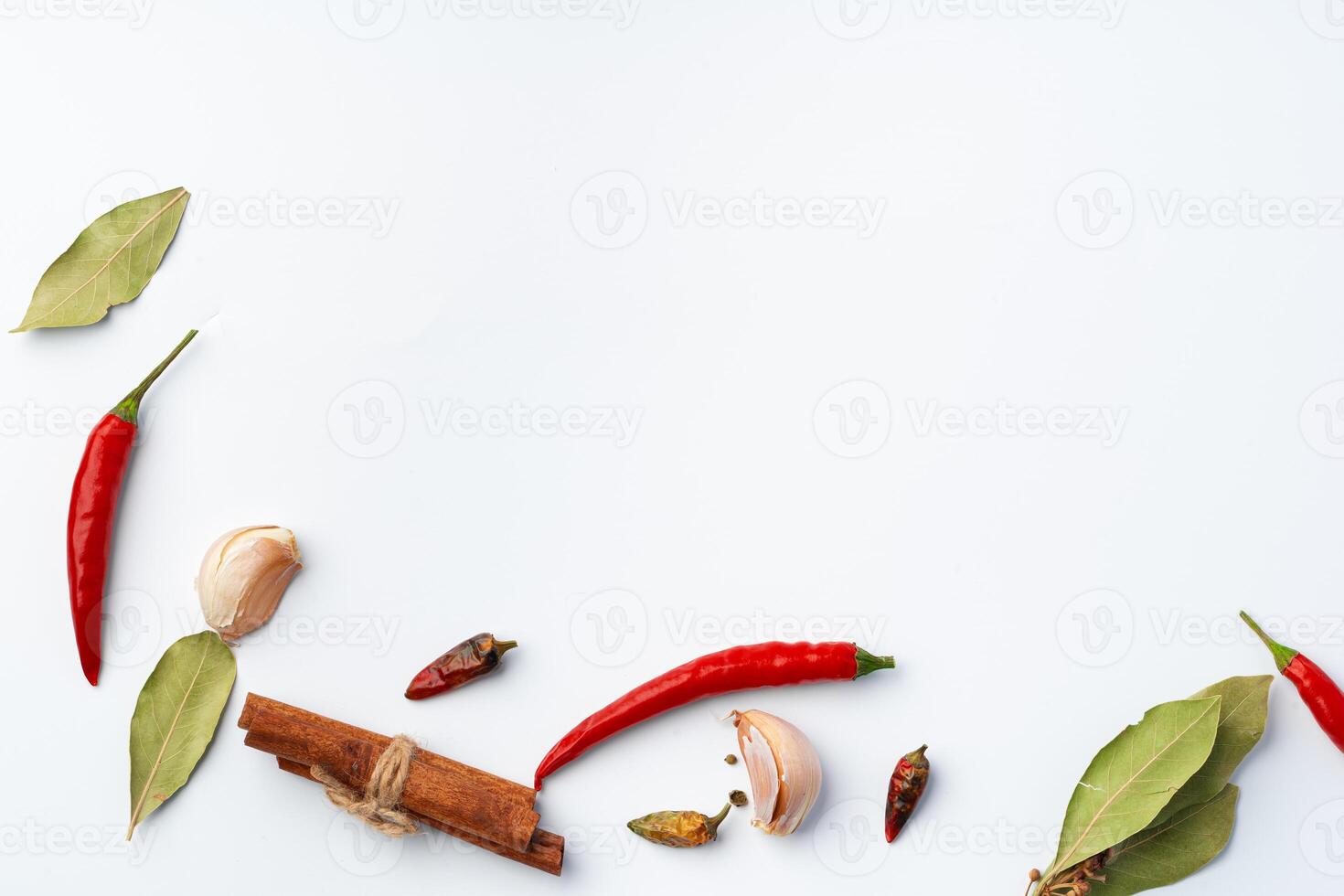 Variety of cooking spices on white background. photo