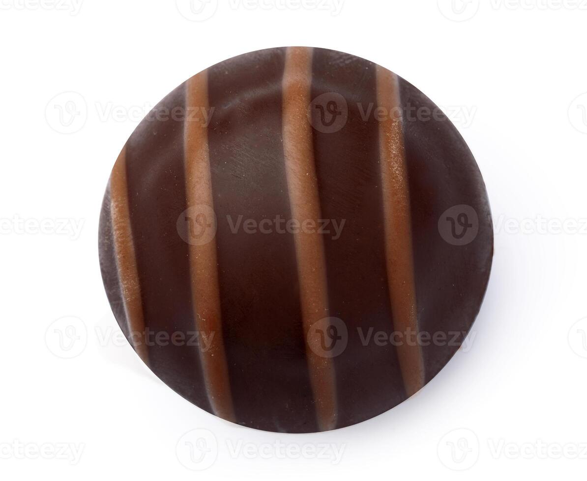 Top view of chocolate candy on white background photo
