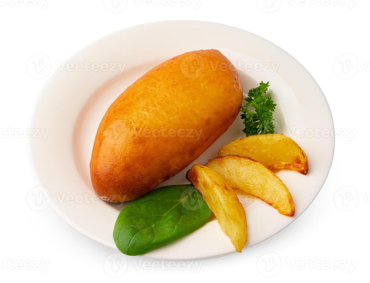 Baked small pie isolated on white background photo