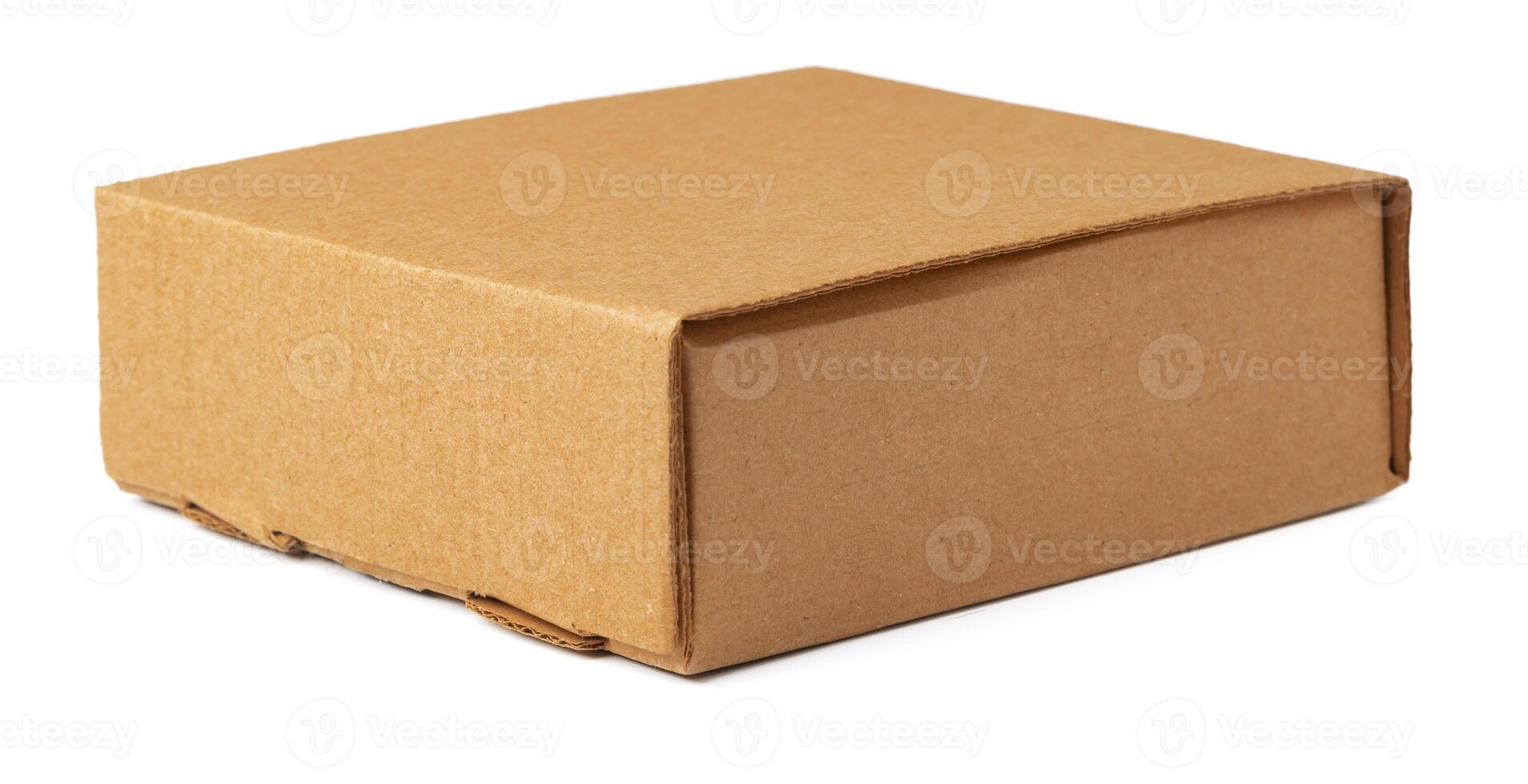 Brown cardboard box isolated on white background photo