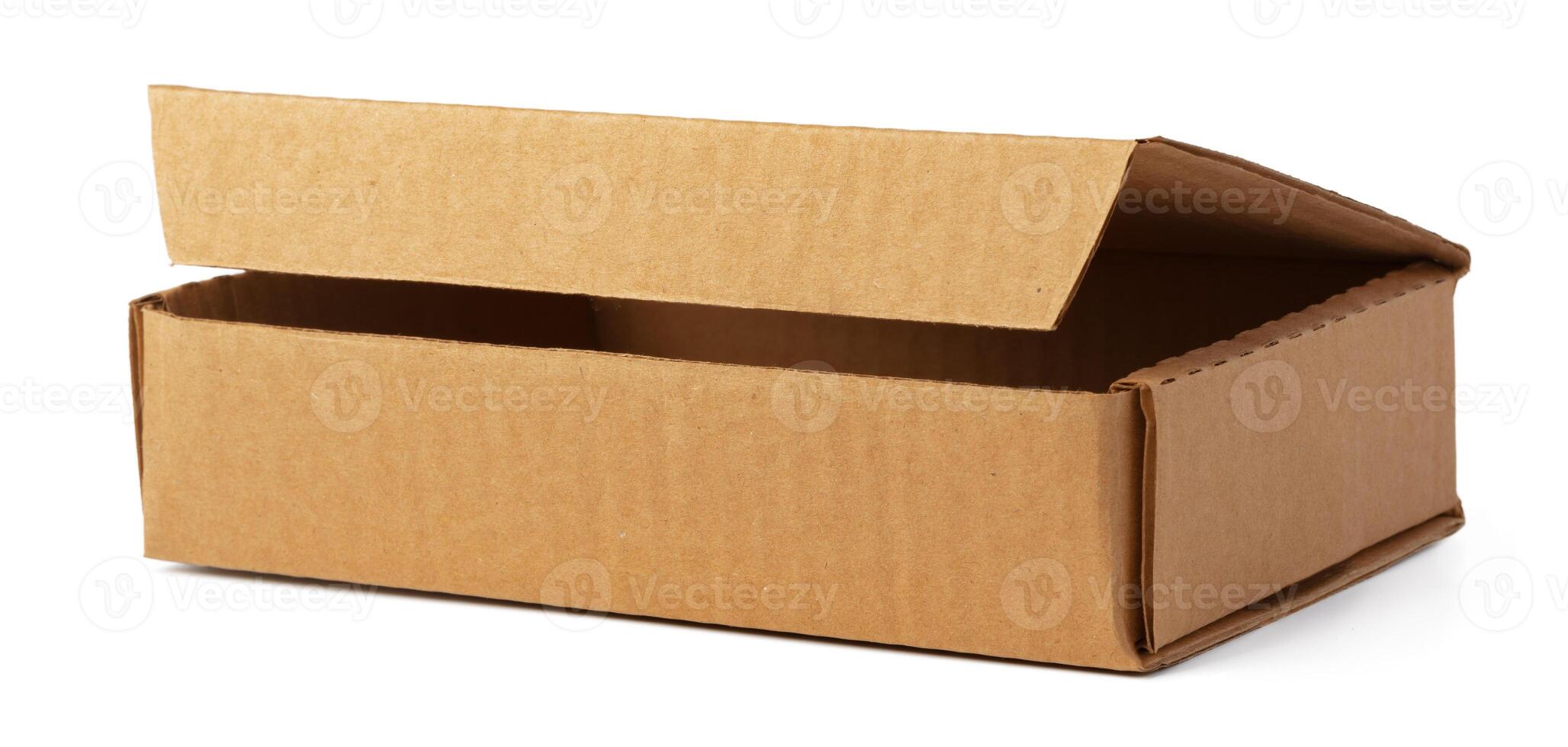 Open brown cardboard box isolated on white photo