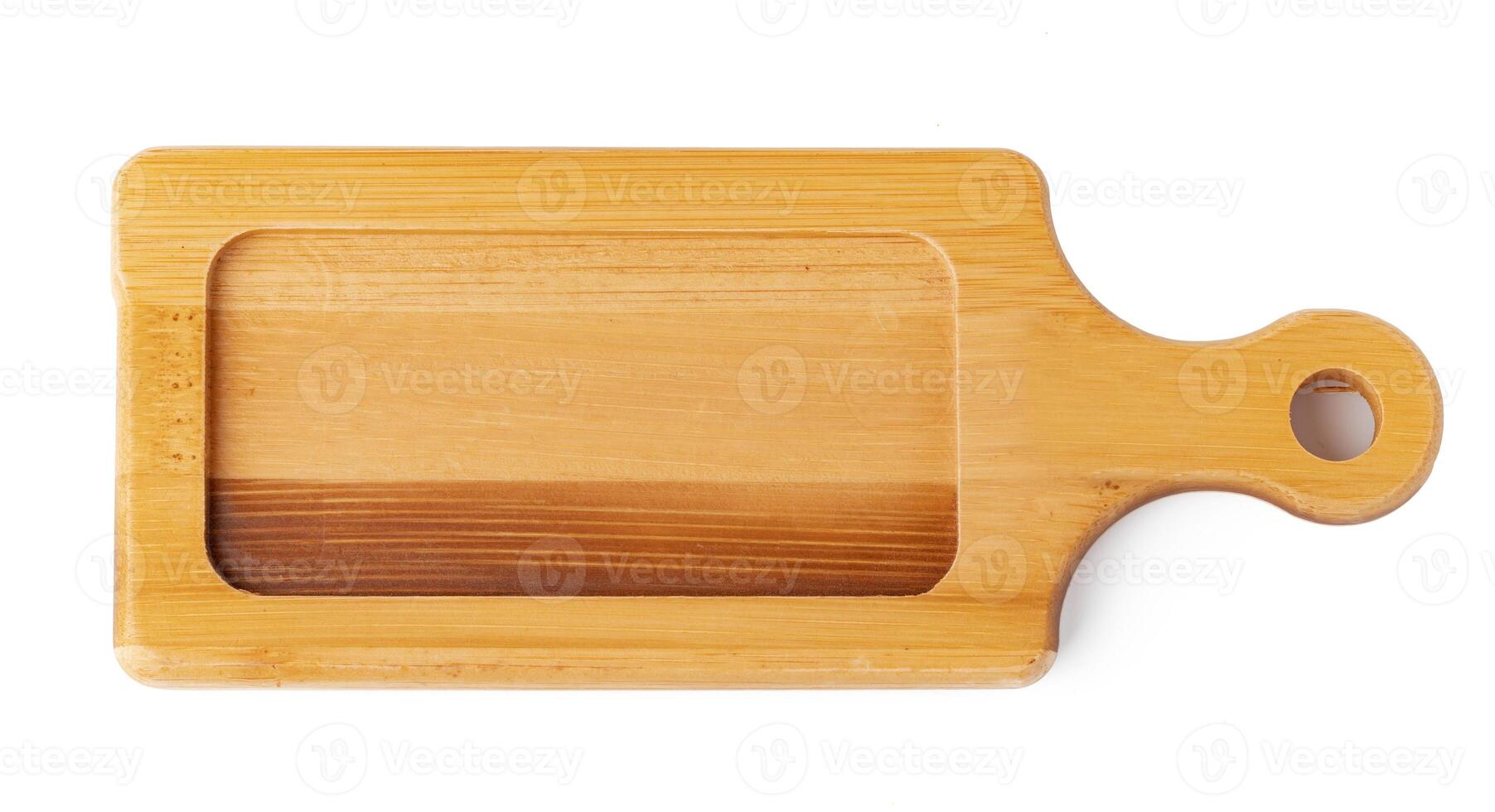 Wooden board isolated on white background, close up photo