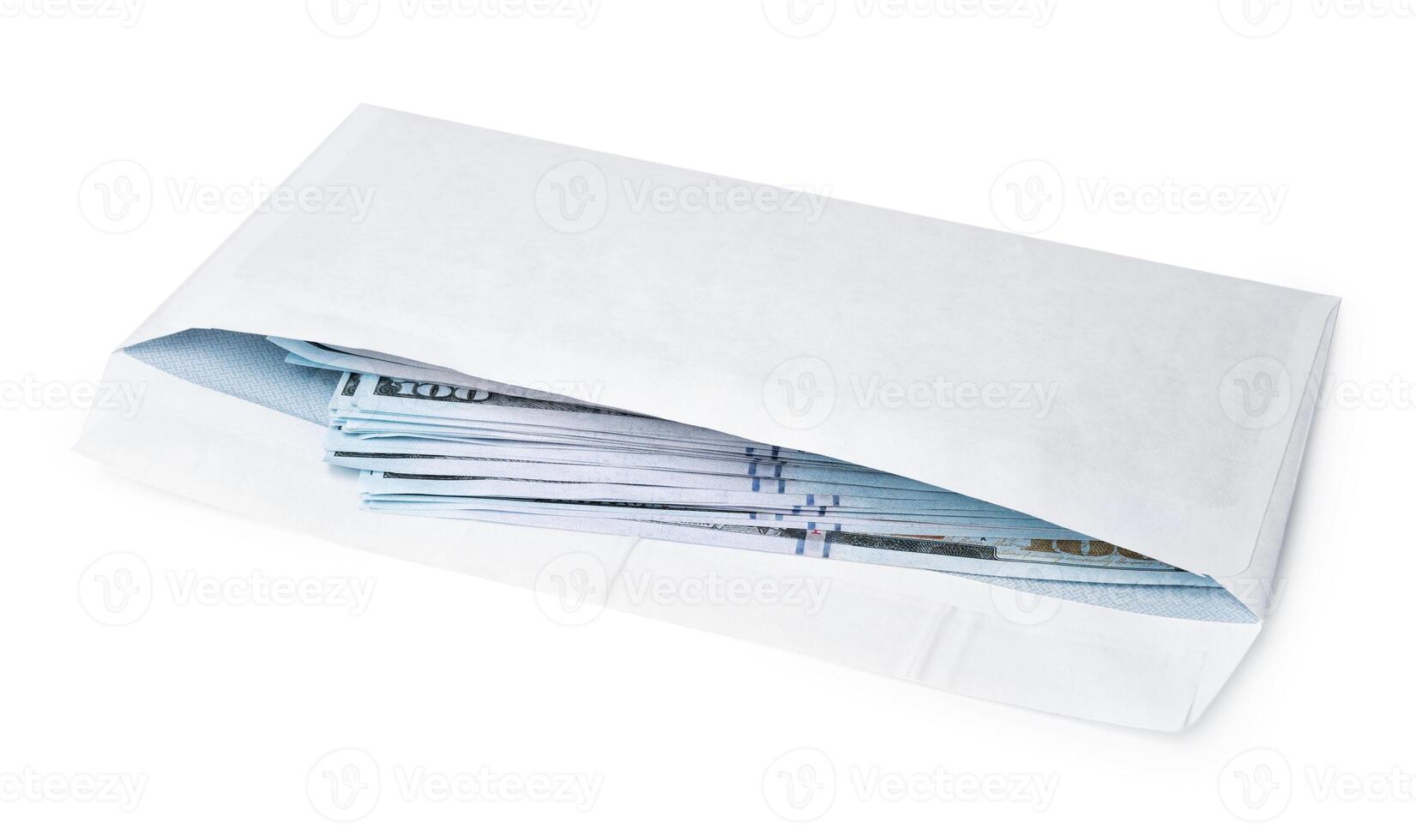 new mail envelope with dollars inside isolated on white background. photo