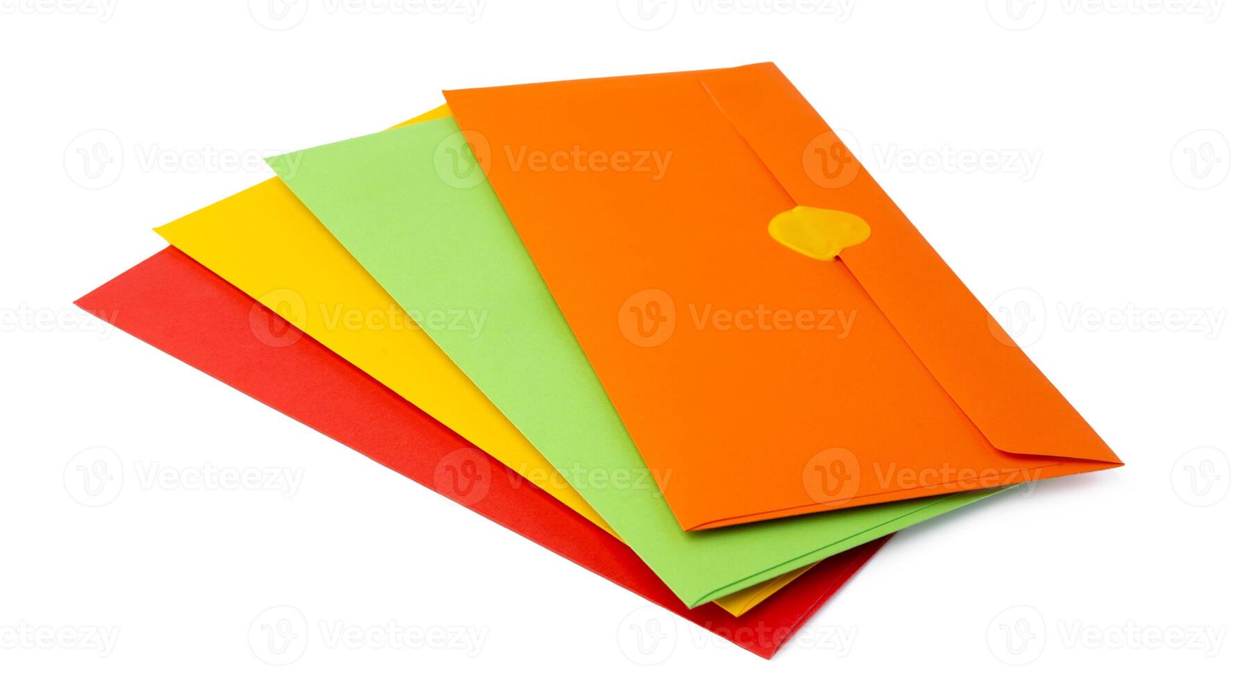 Stack of envelopes on white background photo