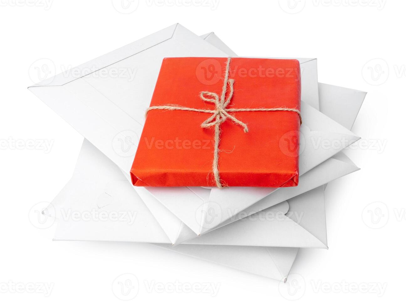 Stack of envelopes on white background photo