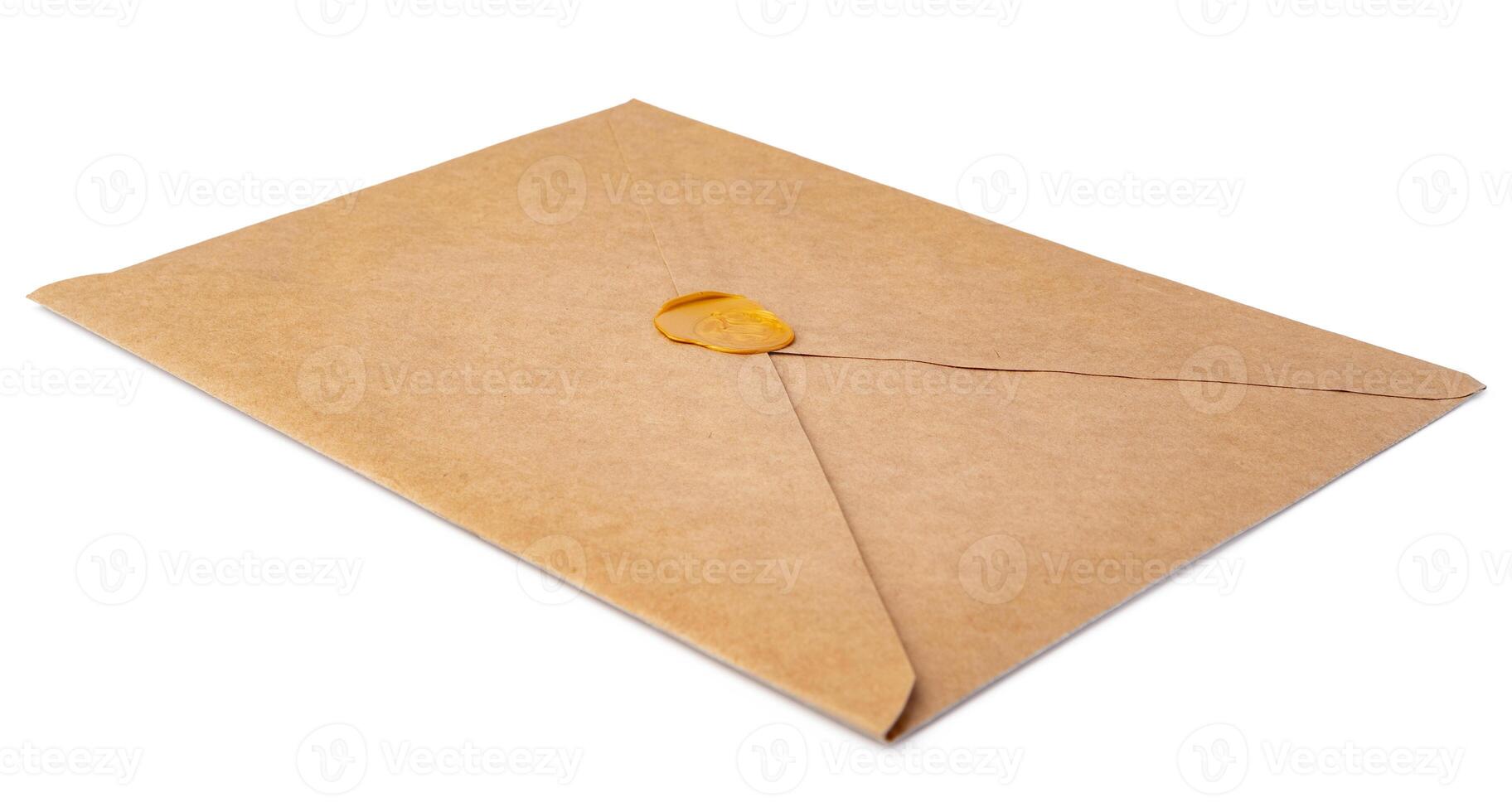 Recycled craft paper envelope isolated white background photo